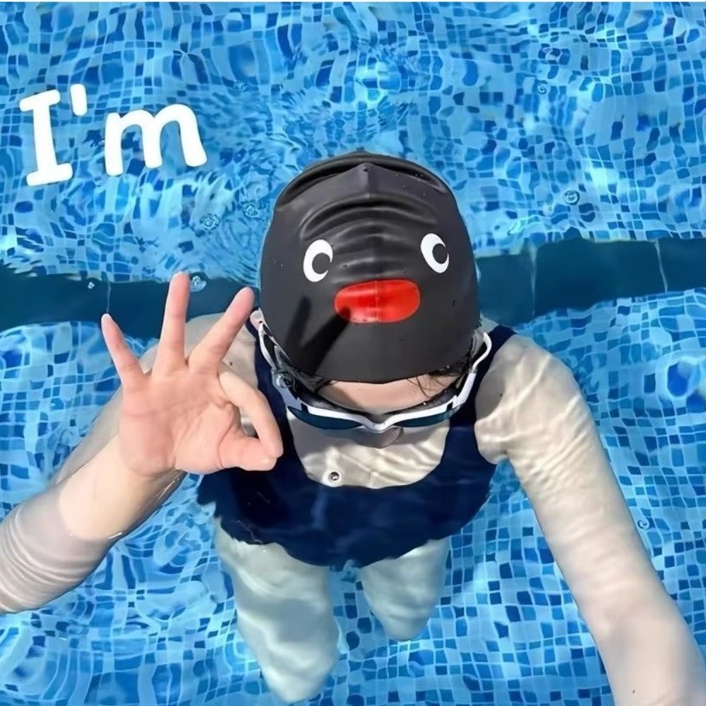 Aquatic Sports Cap - قبعة سباحة مرنة بتصميم البطريق الكرتوني